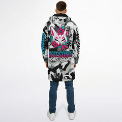 Kitsune White Zipper Cloak - AOP