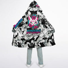 Kitsune White Zipper Cloak - AOP