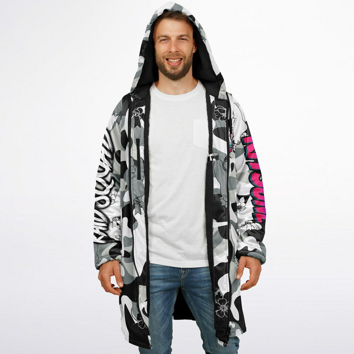 Kitsune White Zipper Cloak - AOP