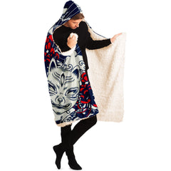 Kitsune Art White Hooded Blanket